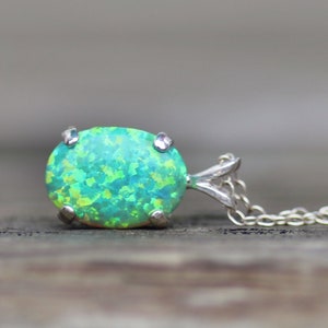 LIMITED Kiwi Green Opal Necklace,Lab Created Opal Gemstone,Jade Green,Sterling Silver Opal Necklace,Gift For Her,October Birthstone,Pendant