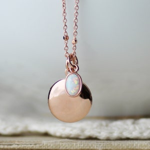 SMALL Plain Rose Gold & Opal Locket,Locket Pendant Necklace,Rose Gold Opal Necklace,Gift For Her,Mothers Day,Dainty Petite Small,Minimalist image 3