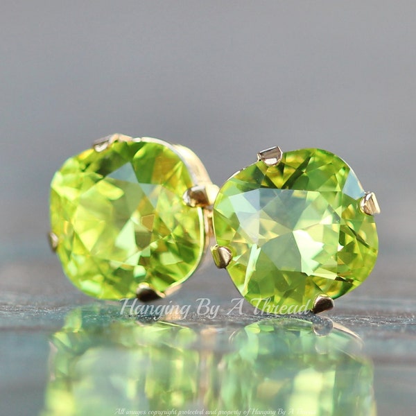 NEW COLOR 12mm Cushion Lime Green Crystal Studs,Rounded Square Crystal Post,Rhinestone,Lime Citrus Green,Bright,Gold Stud,12mm 4470,Gift