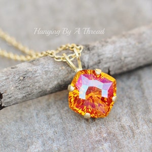 LIMITED Swarovski Mystic Square Pendant,Astral Pink Square Pendant Necklace,Orange Pink,Gold Layering Necklace,Gift,10mm,Starburst,Bright