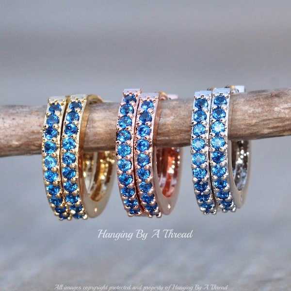 NEW Tiny Sapphire Blue Hoop Earrings,Choose Finish,Rose Gold,Gold,Silver Huggie Hoops,Small Dainty Hoop Earring,Something Blue,Cartilage