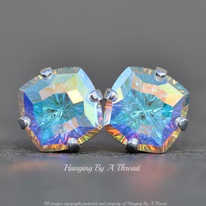 NUEVO Pendiente Swarovski Mystic Square Stud, Cristal AB, Cuadrado Redondeado, Aurora Boreal, Cojín, Bodas, Pendiente de botón con Diamantes de Imitación Arcoíris, Regalo