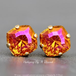 LIMITED Swarovski Mystic Square Stud,Astral Pink Rounded Square Post Earring,Cushion,Pink Orange Shimmer,Gold Crystal Rhinestone Stud,Bright