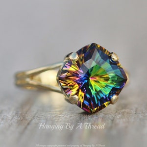 NEW Vitrail Medium Mystic Square Ring,Gold Swarovski Adjustable Ring,Concave Cushion Cut,Cocktail Ring,Statement,Dark Jewel Toned Rainbow