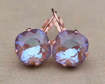 NEW Swarovski Cappuccino De Lite Lever Back,Rose Gold Lever Back Drop,Crystal Rhinestone Earring,Cushion Earring,Tan Brown Neutral,Gift