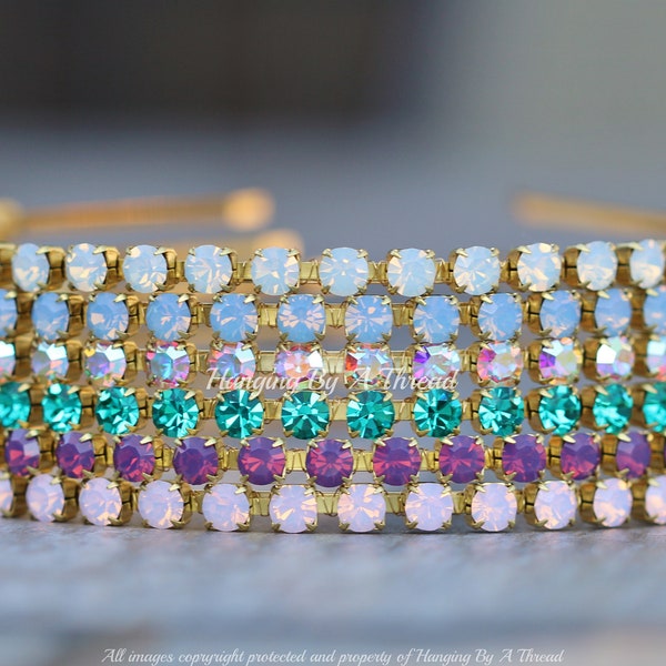 Choose Your Color Crystal Embellished Headband,6mm Swarovski Crystal Headband,Gold,Many Colors,White Opal,Pink Opal,Hair Accessories,Gift