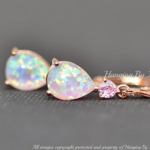 NEW Pink Opal Drop Earrings,Rose Gold Rose Pink Lab Created Opal,Pear Teardrop Leverback Drop,October Birthstone,Unique,Gift,Pastel
