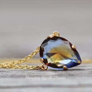 LIMITED STOCK Vintage Sapphire Topaz Two Tone Glass Jewel Necklace,Gold,Pear Teardrop Rhinestone,Sapphire Montana Blue,Two Tone Givre,Layer