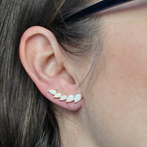 LIMITED White Opal Gemstone Ear Cuff,Pear Teardrop Ear Wrap Post Stud Earring,White Rainbow Opal,Vermeil,Lab Created Opal Cuff,Gift,Gold