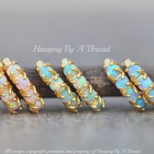 NEW COLORS Tiny Gold Opal Hoops,Small Green,Blue,Pink Opal Huggie Hoops,One Touch,Lab Created Opal Gemstone,Cartilage Earring,Trendy,Petite