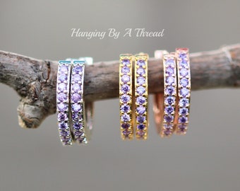 NEW Tiny Violet Purple Hoop Earrings,Choose Finish,Rose Gold,Gold,Silver Huggie Hoops,Small Dainty Hoop Earring,Lavender Purple,Cartilage