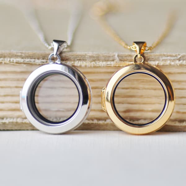 LAST 1 Sterling Silver Or Gold Vermeil Round Locket,Double Sided Clear Glass Locket,Bubble Locket,Keepsake,Heirloom,Large Round Locket,Gift