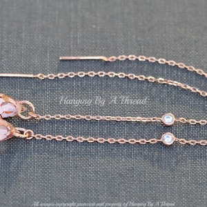 Orecchini a infilare in cristallo oro rosa LIMITATI, cristallo rosa Briolette Rosaline Blush, orecchini a catena in oro rosa, orecchini a infilare, da sposa, da matrimonio