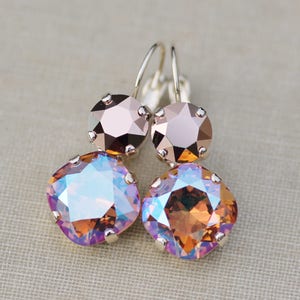 LAST 1s Light Colordao Topaz Shimmer Rose Gold Earring,Mixed Crystal Cluster Drop,Cushion Lever Back Jewel,Rose Gold Earring,Topaz,Champagne image 1