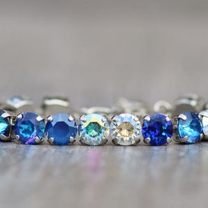 NEW Royal Blue De Lite Tennis Bracelet,8mm Swarovski Blue Crystal Bracelet,Mixed Shades of Blue,Transmission,Silver Stacking,Rhinestone,Gift