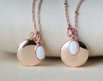 SMALL Plain Rose Gold & Opal Locket,Locket Pendant Necklace,Rose Gold Opal Necklace,Gift For Her,Mothers Day,Dainty Petite Small,Minimalist