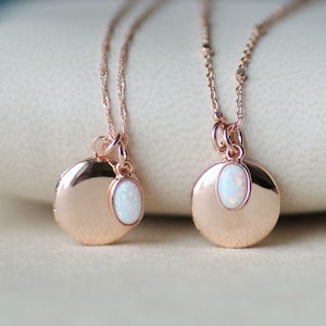 SMALL Plain Rose Gold & Opal Locket,Locket Pendant Necklace,Rose Gold Opal Necklace,Gift For Her,Mothers Day,Dainty Petite Small,Minimalist