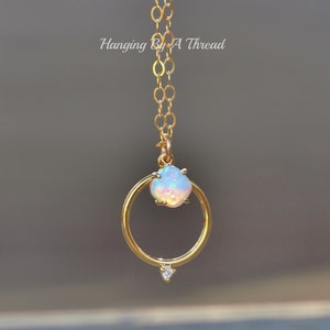 NEW Opal Circle Charm Necklace,14K Gold Filled,Cushion White Opal Necklace,Gold Circle Charm Necklace,Dainty,Layering,October Birthstone