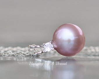 GORGEOUS Natural Mauve Pearl Pendant Necklacelarge Round - Etsy