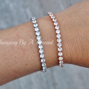 NEW Bridal Clear CZ Tennis Bracelet,Choose Silver or Rose Gold,Adjustable Bolo Slider Style Bracelet,Slide Clasp,Crystal Clear,White,Gift