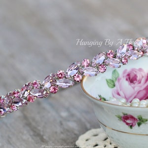 Diadema de novia con cristales de marquesa en rosa claro pálido, diadema con diamantes de imitación de color rosa plateado, por menos de 50 dólares, bodas, tocado de novia, cabello de cristal