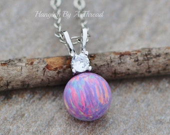 LAST 1 Genuine Opal CZ Necklace,Lab Created Purple Rainbow Opal,Gemstone Necklace,October Birthstone,Opal Bead Pendant,Dainty,Gift For Her