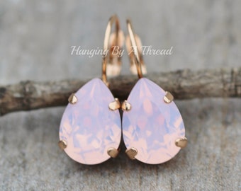 LIMITED STOCK Swarovski Rose Water Opal Pear Drop Earring,Ice Pastel Pink Teardrop,Bridal,Weddings,Pink Wedding,Rose Pink,Lever Back,Gift