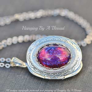 RARE Silver & Dragons Breath Opal Locket Necklace,Rare Vintage Fire Opal Jewelry,Silver Floral Oval Pendant,Keepsake,Womens Jeweled Locket