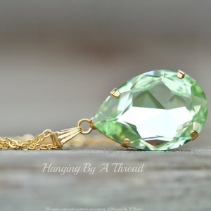 LIMITED STOCK Swarovski Chrysolite Green Large Pear Pendant Necklace,Teardrop,4327 Necklace,Gold,Pale Spring Green Crystal,Pastel,Layering