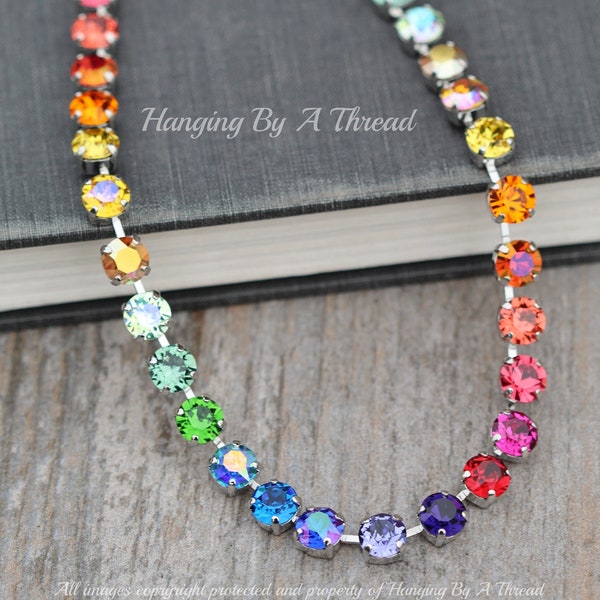 Collier tennis ombré arc-en-ciel foncé bijou, collier tennis en cristal Swarovski 8 mm, tour de cou en strass, arc-en-ciel ombré, LGBTQ, fierté, tendance