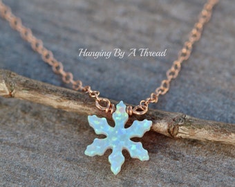 NEW Small Snowflake Opal Necklace,Choose Metal,Rose Gold Opal Snowflake Charm,Winter Christmas Gift For Her,Dainty,Small,Petite,Layer,Charm