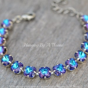 LIMITED RaRE Swarovski 8mm Cushion Heliotrope Bracelet,Rounded Square,Small Cushion Bracelet,Blue Purple Rainbow,Vintage,4470,Silver,Stack