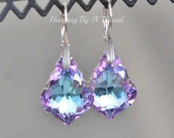 LIMITED Swarovski Large Baroque Vitrail Light Rhinestone Drop,Sterling Silver Large Crystal Earring,Leverback Swarovski Crystal,Purple