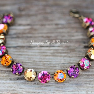 Swarovski Astral Pink Summer Blush Tennis Bracelet,Purple Pink Orange Bright Crystal Bracelet,8mm Rhinestone Bracelet,Layering,Gift