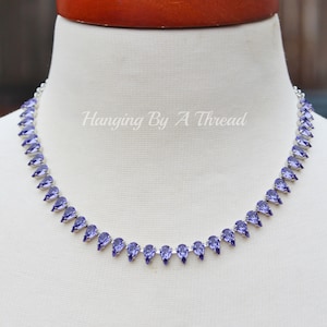 LIMITED Vintage Tanzanite Purple Crystal Necklace,Small Pear Teardrop Tennis Necklace,Silver Tanzanite,Bridal,Crystal Rhinestone Choker,Gift