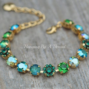 LIMITED Emerald Flower Embellished Bracelet,Swarovski Crystal 8mm Bracelet,Tennis Bracelet,Emerald Moss Green Mix,Holiday,Floral Flower,Gold