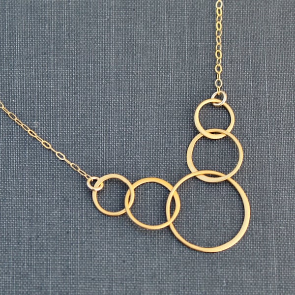 5 Interlocking Rings Necklace,14K Gold Vermeil 50th Birthday Necklace for Her,Large Matte Golden Circle Pendant,Minimalist,Unity Rings