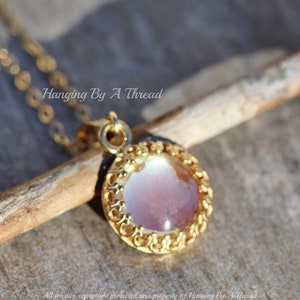 Vintage Gold Saphiret Pedant Necklace,Antique Saphiret Sappharine Glass Necklace,11mm round,14K Gold Filled,Crown Set,Small Round Glass,Gift