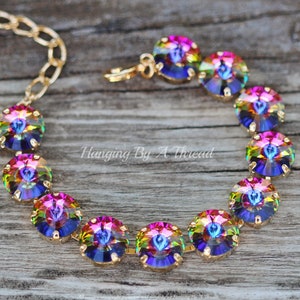 LIMITED Crystal Nova Swarovski Bracelet,12mm Rivoli Crystal Tennis Bracelet,Unique Dark Rainbow Crystal,Stacking Layering,Rhinestone,Gift