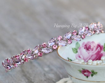 Pale Light Rose Pink Marquise Crystal Bridal Headband,silver