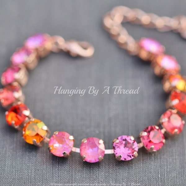 Orange Pink Ombre Tennis Bracelet,Swarovski Crystal Bracelet,8mm 39ss,Lotus Pink,Sun,Orange Glow,Ombre Style Rhinestone Bracelet,Rose Gold