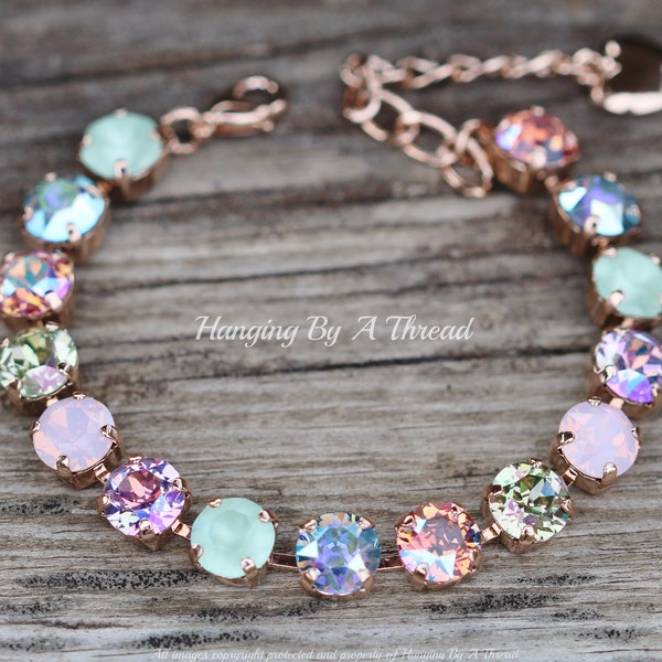 NEW Pastel Spring Colors Tennis Bracelet,Pastel Matte Frosted Crystal Bracelet,8mm,Rose Glacier Blue,Aqua,Chrysolite,Multi Colored,Rainbow