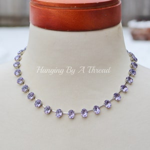 Pale Lavender Lilac Lavender Oval Tennis Necklace,Small Oval Crystal Rhinestone Choker,Pastel Pale Purple,Silver Oval Necklace,Unique,Gift