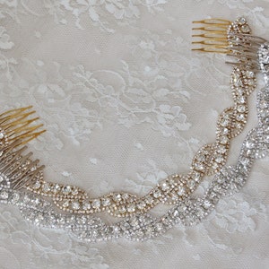 GORGEOUS Gold Or Silver Rhinestone Hair Chain,Bridal Back Front Headpiece,Clear Crystal,Delicate Pair Hair Combs,Weddings,Boho,Headpiece