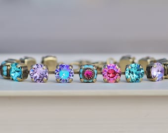 NEW Cotton Candy Bracelet,Swarovski Crystal 8mm Tennis Bracelet,Pastel Pink,Purple,Blue,Embellished Link,Mixed Crystal,Stacking,Bright,Gift