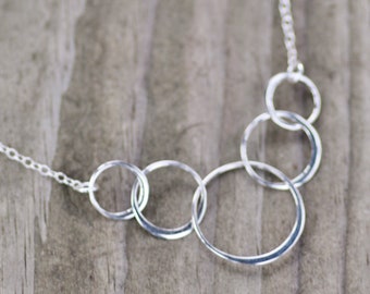 5 Interlocking Rings Necklace,Sterling Silver 50th Birthday Necklace for Her,Large Sterling Silver Circle Pendant,Minimalist,Russian Rings
