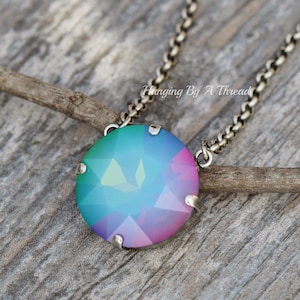 LAST 1! Swarovski White Opal Rainbow Large Crystal Pendant,Large Round Crystal Choker,Antique Silver,Statement,Layering Layer Necklace