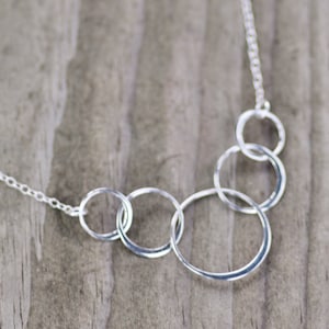 5 Interlocking Rings Necklace,Sterling Silver 50th Birthday Necklace for Her,Large Sterling Silver Circle Pendant,Minimalist,Russian Rings