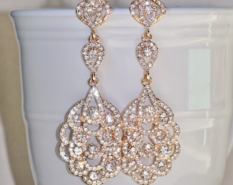 BEST SELLER GoLD Long Crystal Chandelier Earring,Yellow Gold Crystal Clear Long Rhinestone Drop,Stud Post,Bridal Wedding Earrings,Dangle