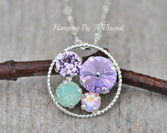 NEW Vitrail Light Lavender Pacific Opal Circle Pendant,Silver Mixed Crystal Geometric Pendant Necklace,Lavender Rainbow,Pastel,Layering
